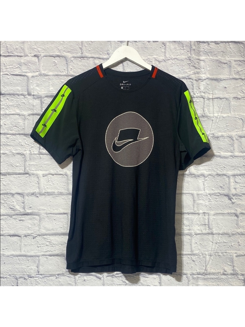 Nike Men's Black Dri-FIT Short Sleeve Performance Shirt with Neon Accents